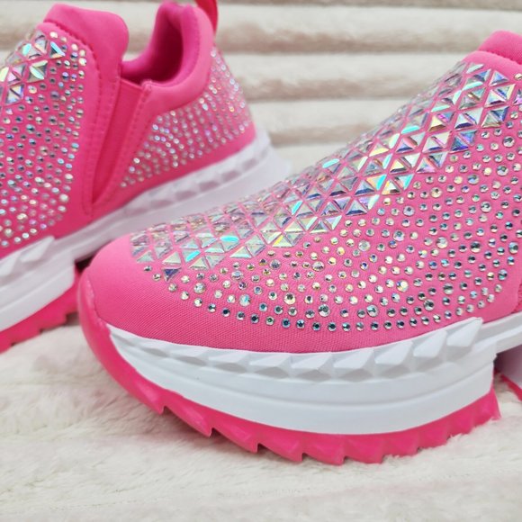 Presto Light Weight Slip on Pretty Pink Rhinestone Sneakers - Running Shoes - Picture 12 of 14